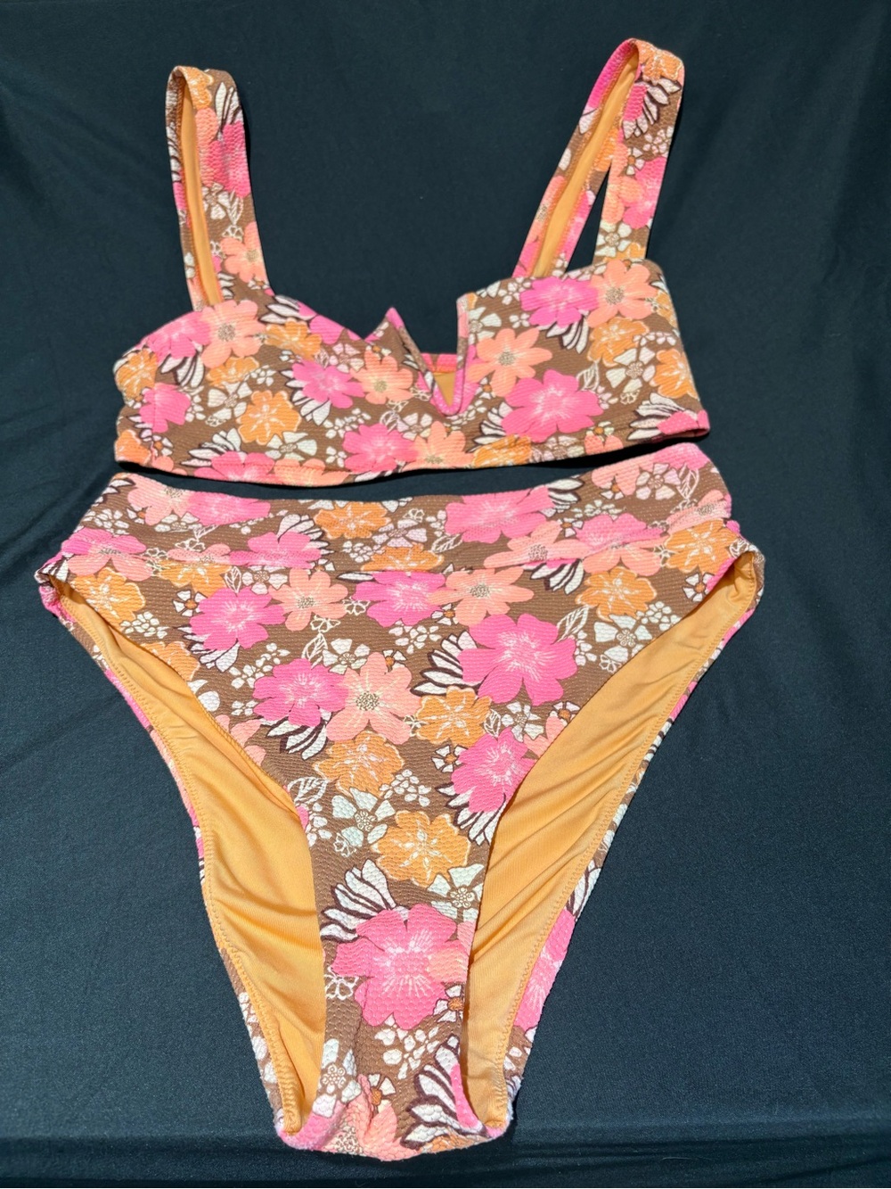 Aerie Swimsuit Bikini Set Bandeau Top High Cut Cheeky Bottom Women's Large
